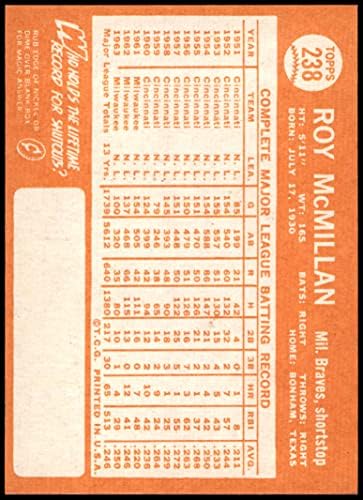 1964 Topps # 238 Roy McMillan Milwaukee Braves nm Braves