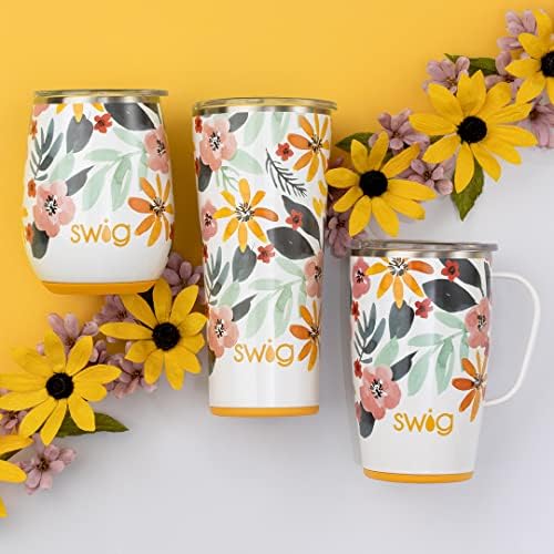 Swig Life Honey Meadow XL Conjunto | Caneca de 22 onças de viagem com alça e tampa + copo isolado triplo de 32 onças