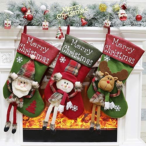DreamPark Christmas Stockings 3 pacote - 18 Big Natal Swings Decoration - Santa Snowman Rena Staking para Natal - Decorações de