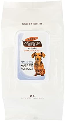 Palmer's Cacau manteiga de cacau lixo de cachorro refrescante, 100 ct | Limpos de manteiga de cacau para cães | Paraben e ftalato de cães de cães lenços para cães, Palmers Dog Bath Toily