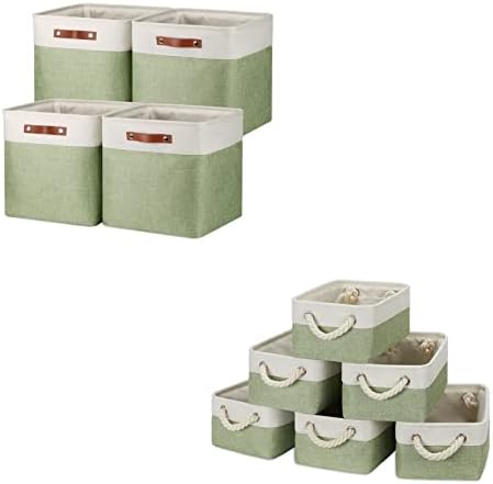 Cestas de armazenamento de cubo temário para prateleiras cesta de armazenamento de tecido de 10 pack para organizar brinquedos, roupas, cubos de armazenamento com alças de couro, berçário de cestas de armário
