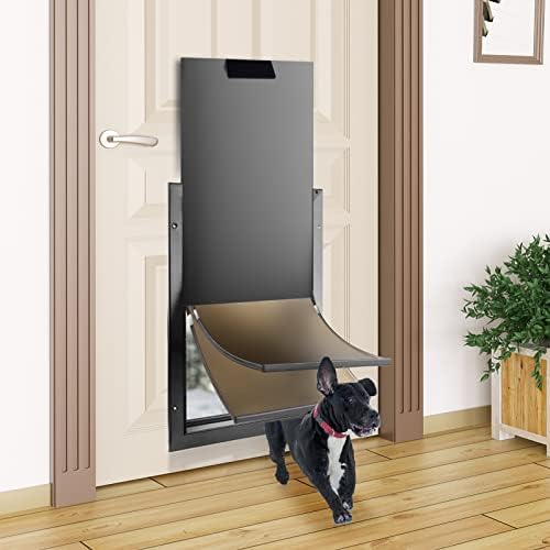Porta de cachorro XL para cães grandes, porta de cachorro pesado com túnel telescópica Painel de segurança de molduras de alumínio duplo