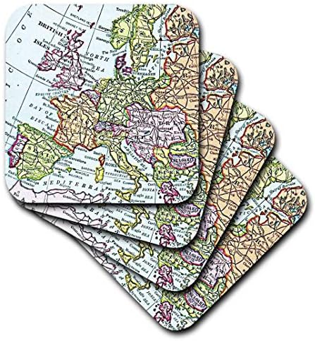 3drose vintage mapa europeu da Europa Ocidental - Grã -Bretanha UK França Espanha Itália etc - Retro Geografia Viagem - Coasters