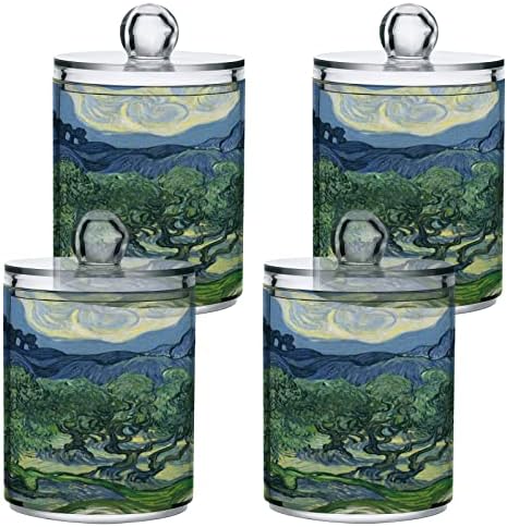 Alaza 2 Pack QTIP Dispensador Van Gogh Olive Trees Bathranizer Bancos para bolas de algodão/swabs/almofadas/fio