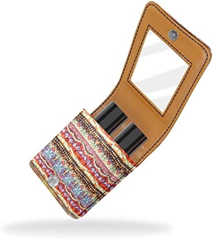 Bolsa de batom de batom de maquiagem de oryuekan com espelho portátil de armazenamento de armazenamento portátil portátil Organizador de armazenamento de brilho labial, padrão tribal étnico boêmio geométrico vintage