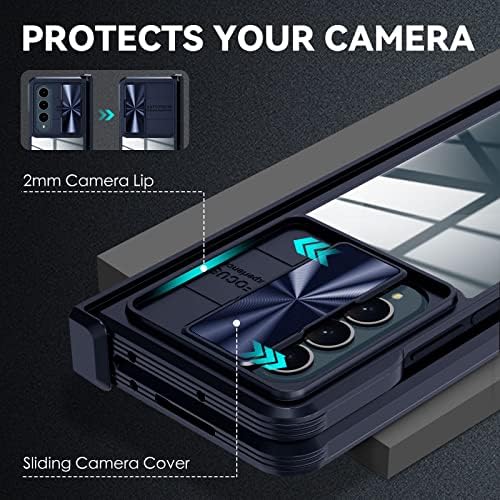CloudValley para Galaxy Z Fold 4 Case com tampa da câmera e proteção contra dobradiça, suporte de capa traseira transparente