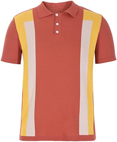 Camisas de golfe de verão masculinas vintage listras listradas camisa de tricô leve botões casuais em blusa de manga curta