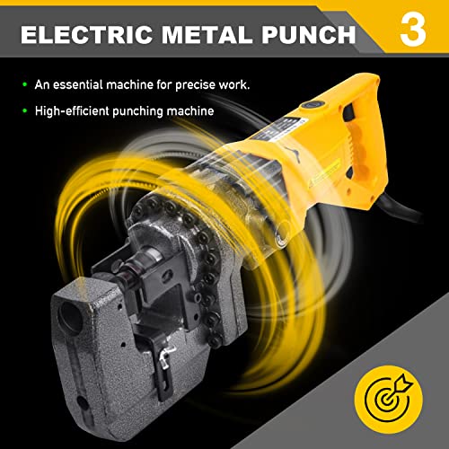 Ezcasch Hydraulic Punch 1300W perfurador de orifícios de metal, máquina de perfuração de aço 110V, com 5 matrizes φ0,25