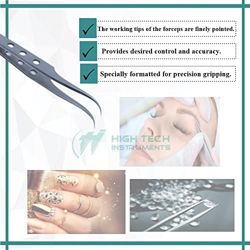 Tweezers de aço inoxidável profissional 4,75 com dicas de precisão finas e alça fenestrada adequada para pêlos faciais,