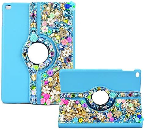 AS -ZEKE GLITTER CHAUTH TABET CASA COMPATÍVEL com iPad 4 9,7 polegadas, 3d Série artesanal de urso flor flor strass de cristal de cristal protector protetor Caso - azul