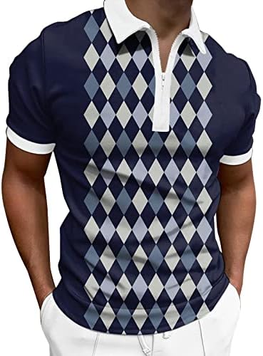 HDDK Camisas de pólo de verão para homens, 2022 Novos tops de golfe com zíper masculino de zíper de manga curta estampa
