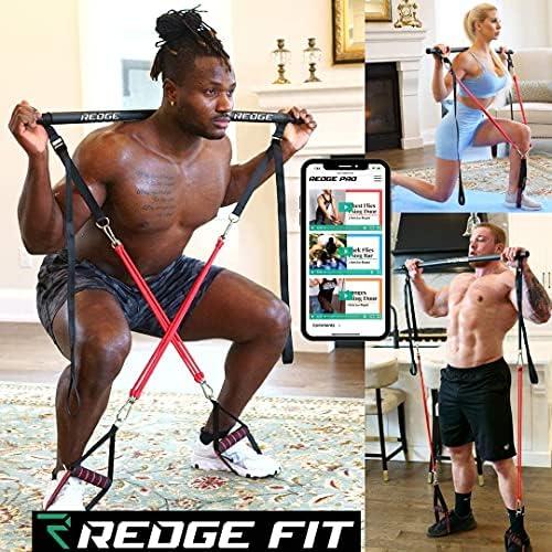 Redge Fit ™ Portable Fulll Body Workout Bar com faixas de resistência extras e bandas de bumbum e modelador de glúteos