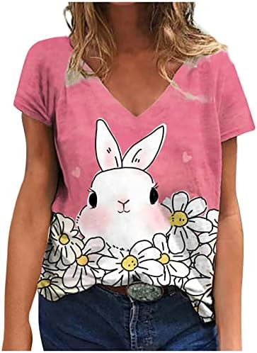 Blusa de algodão Tshirt Ladies Manga curta Crewneck De fundo V pescoço Floral Kawaii Animal Peeps Cosplay Costumes