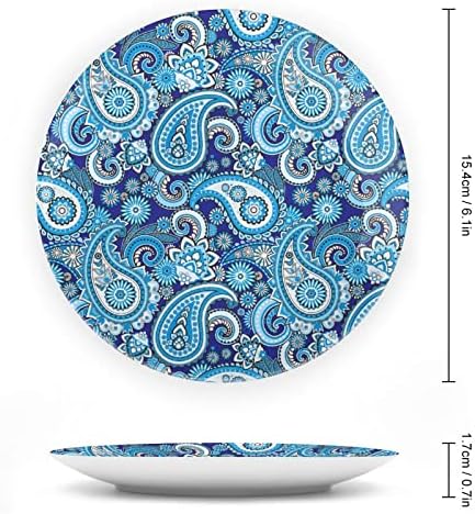 Blue Paisley Pattern Padrões China Placa decorativa Placas de cerâmica redonda Craft With Display Stand for Home Office Wall Dinner