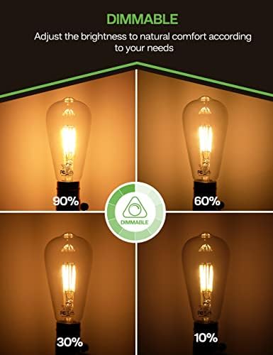 Lâmpadas de Eastiya Edison LED 6W 60W 60W, 6 pacote, 600lm, Bulbo LED de LED de 2700k e 2700k e 2700k e 2700k, 85+CRI, lâmpadas de filamento transparente de vidro transparente ST64, Lista UL LIST