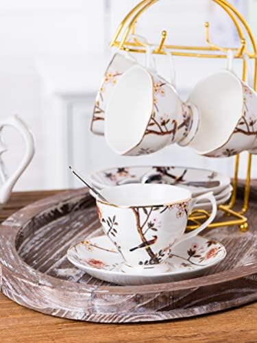 Conjunto de chá de porcelana Jusalpha- 7 oz- Bird Tree Classic Tea Cup/Coffee Cup e Conjunto de pires