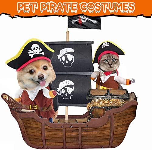 Trajes engraçados de piratas de gatos - estilo de estimação de animais de estimação de estilo caribenho vestindo uma festa de