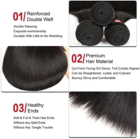 Facotes de cabelo lisos de cabelo Kizqyn com encerramento, cabelos lisos brasileiros 3 feixes com fechamento, extensões de cabelo humano