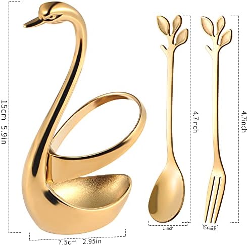 Ansaw Gold Swan Base Solder com 20 PCS 4,7 Manista de folhas pequenas colheres de café Spoons & Sobessert Forks