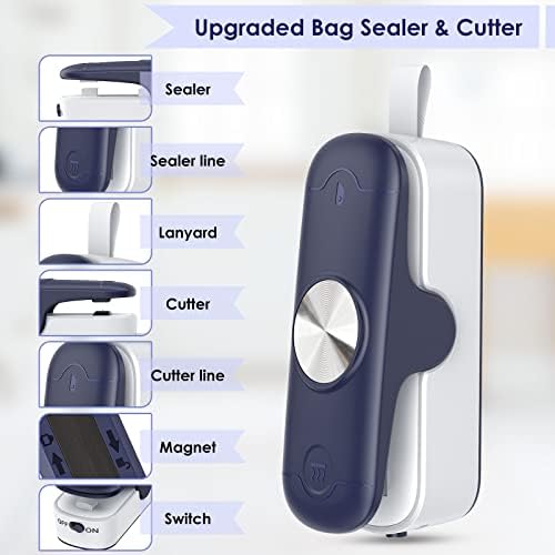 Feppo Bag Sealer, selador de calor com cortador 2 em 1 mini seladores de bolsa, selador de alimentos portátil Mini -vedação Machine Kitchen Gadget para sacos de chip Sacos plásticos armazenamento de alimentos