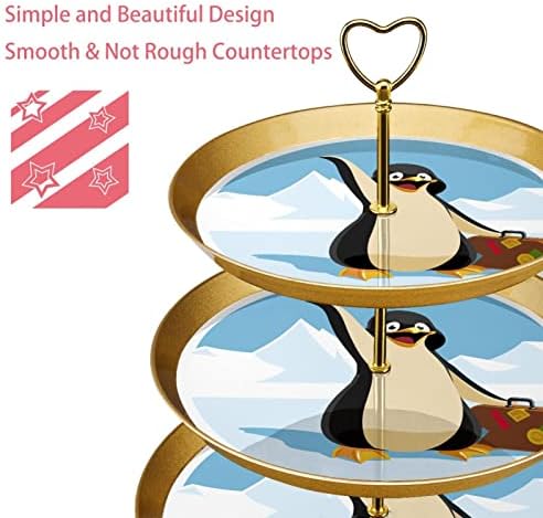 Bolo Stands Stand de 3, Cartoon Travel Penguin Pedestal Display Table Sobremsert Cupcake Stand para Celebração do chá de bebê de casamento