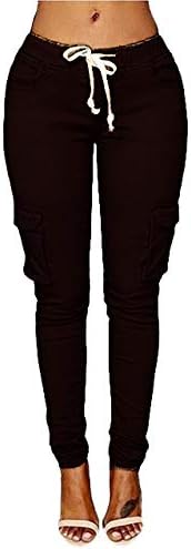 Calça de carga feminina de Andongnywell calça de ioga de ioga Pant slim fit com bolsos de muti calças longas
