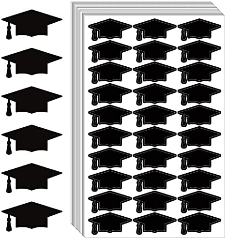 Whaline 600pcs Campa de graduação adesivos de graduação preta Chapéu de graduação rótulos de pós-graduação Favor de etiquetas
