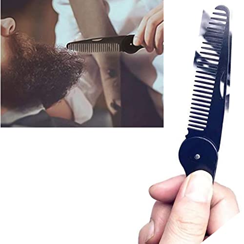 Pente de barba dobrável de aço inoxidável, barba antiestática para homens cuidando e penteando bigodes de barbas, barbas