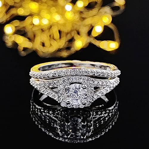 Wybaxz Rings grossos Defina um novo design de anel de anel prateado anel de casamento conjunto para mulheres no engajamento