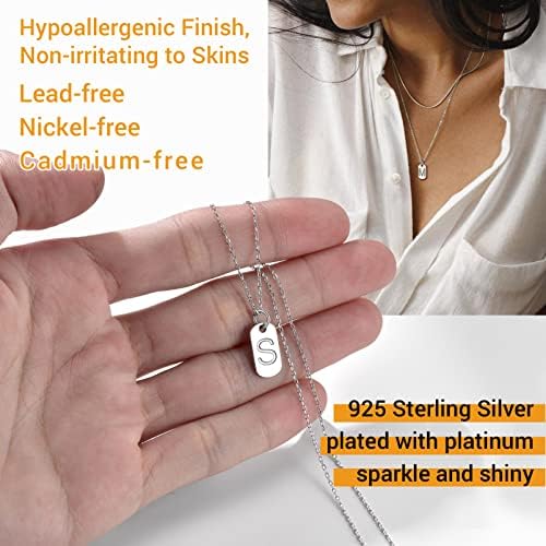 Prosilver 925 PRATA STERLING Pequenos colares iniciais para mulheres, colar de cartas personalizado A-Z, elegante prateado/frio