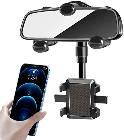 Montagem do telefone para o espelho retrovisor do carro, suporte para telefone 360 ​​° Rotativo e retrátil portador de