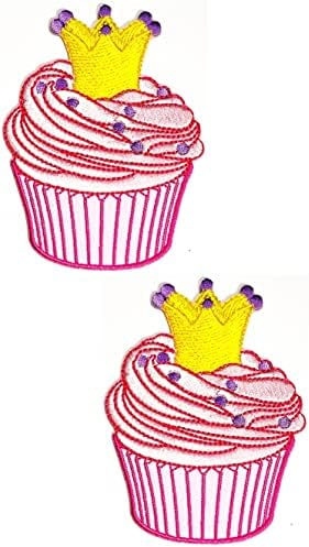 Kleenplus 2pcs. Cupcake de sobremesa Cupcakes de cupcakes rosa cupcakes de fada desenho animado artesanato artes de costura reparo de ferro bordado em costura em manchas de crachá para tampas de mochila de jeans de jeans diy