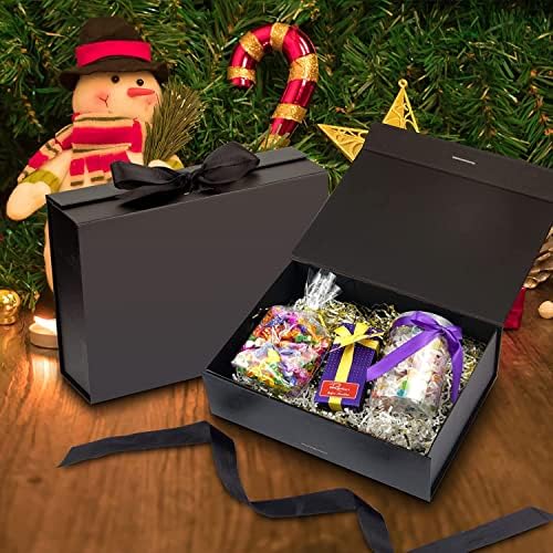 Caixa de presente, caixas de presente com tampas, caixa de presente preta com fita e fechamento magnético para embrulhar