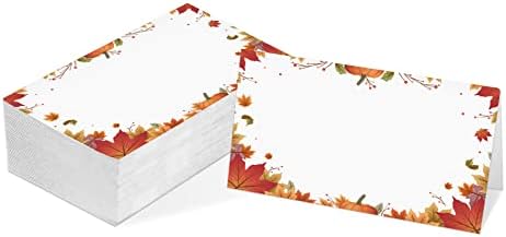 Cartão de local para a mesa, cartões de estilo temático de graças de outono, pacote de 25 cartão de recepção semi-dobrado com abóbora,