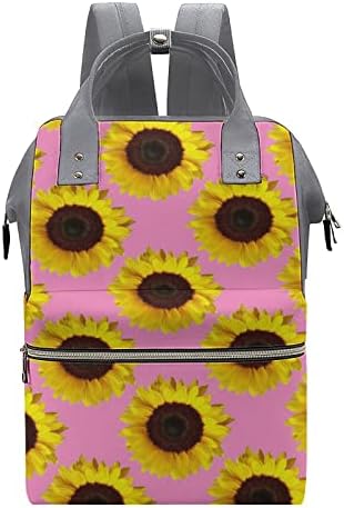 Girassóis na mochila de fraldas rosa Mochila à prova d'água Mommy Backpack de grande capacidade