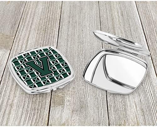 Tesouros de Caroline CJ1071-VSCM VSCM V Espelho compacto verde e branco de futebol, espelho de maquiagem de viagem decorativa