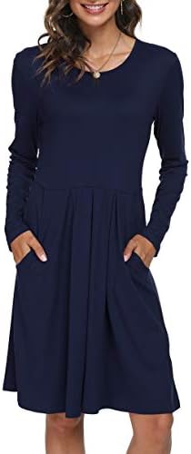 Doubcq feminino de manga longa feminina vestidos de outono fluido com bolsos