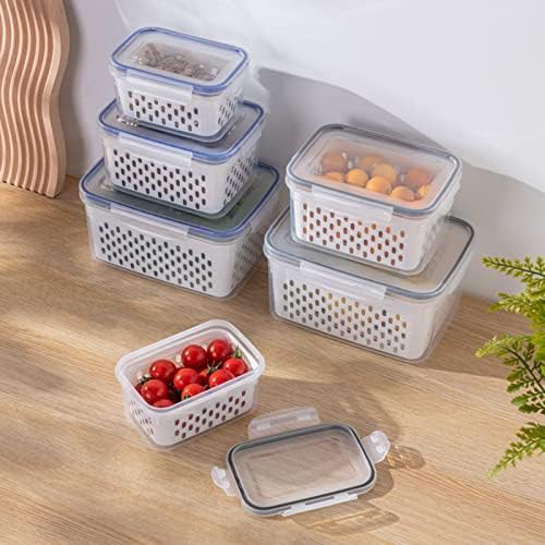 Recipientes transparentes para alimentos drenando a cesta de camadas frescas de manutenção de caixas de cozinha caixa selada plástico fresco de manutenção de caixa de frigoríneas armazenamento de frutas
