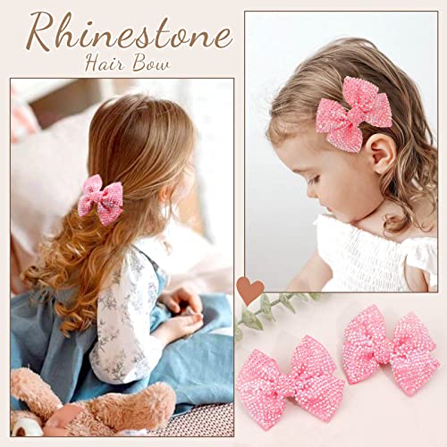 4pcs Rhinestone Hair Bows Para meninas, Crianças brilhantes de cabelos de cabelo
