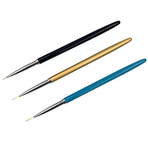 Wokoto 3 PCs Definir canetas de revestimento de escova de unhas com alça de metal Detalhes das unhas Brushes com 3 linhas de tamanho diferentes desenhando pincéis para meninas e mulheres