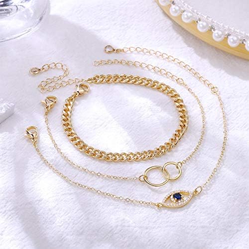 Hidepoo delicado pulseiras de olho malignas para mulheres, bracelete de camadas ajustável de 14k Gold Gold