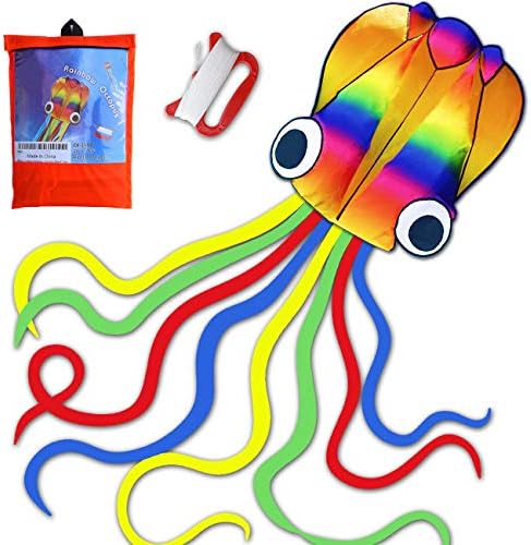 14ft R2f Rainbow Soft Octopus Kite for Kids and Audlts-Large Kite com 11,5 pés de cauda longa e linha voadora de