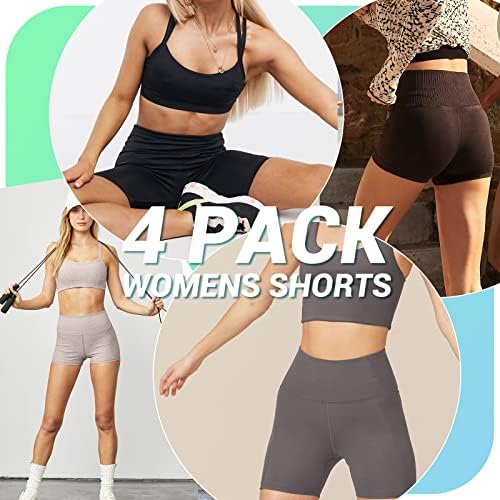 Nexiepoch 4 shorts de moto de pacote para mulheres na cintura alta - shorts de ioga preta de spandex macio de 5 de 5