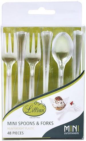Lillian Mini Spoons de plástico e garfos combinados, 48 ​​pacote, claro