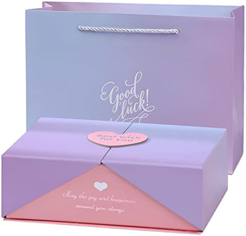 Caixa de presente em forma de coração roxo RuifyRay com tampa e bolsa, caixa magnética de tamanho médio para namorados,