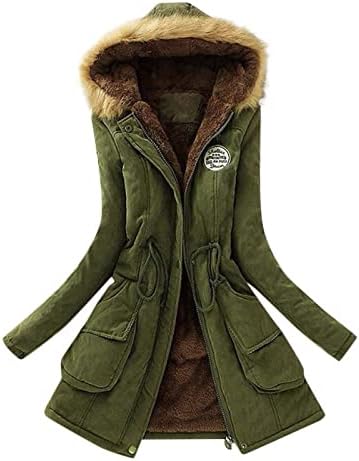 Mmknlrm feminino quente sobretudo e com casaco quente de inverno de inverno Faux forrado com capuz com casaco de casaco com