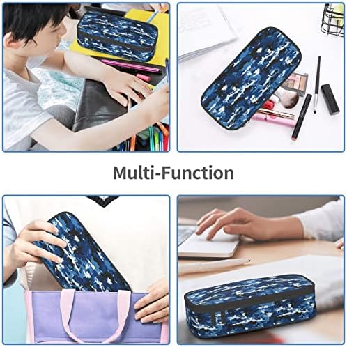 Caixa de lápis de camuflagem hgxjcly para meninos, bolsa de lápis com zíper macio azul com compartimentos de grande capacidade