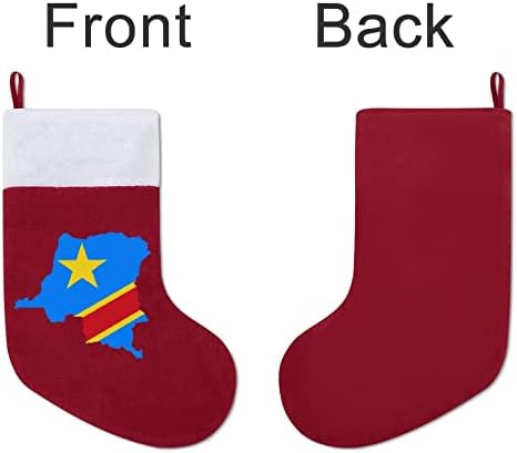 Mapa da bandeira do Congo, estocagem de Natal, ornamentos de penduramento clássicos, bolsa de doces de manguito branco para decorações