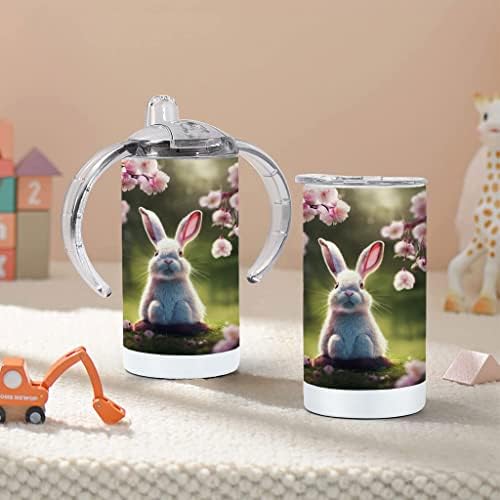 Copo com canudinho de flor de cerejeira japonesa - copo de cannez da arte animal - copo de coelho com copa com canudinho