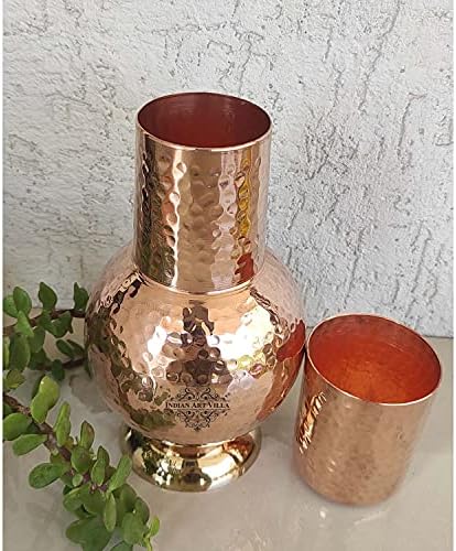 Villa de arte indiana Pure Copper Bedroom Bottle com vidro embutido e design da Surahi com fundo de latão, drinques, fins de armazenamento,